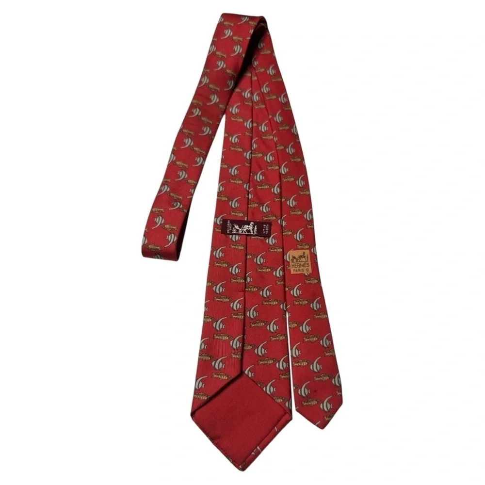 Hermès Red Tropical Fish Print Silk Tie 7336 EA